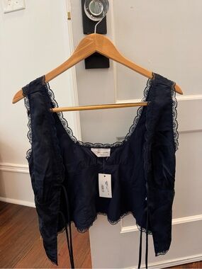 Navy Lace-Trim Silk Camisole NWT